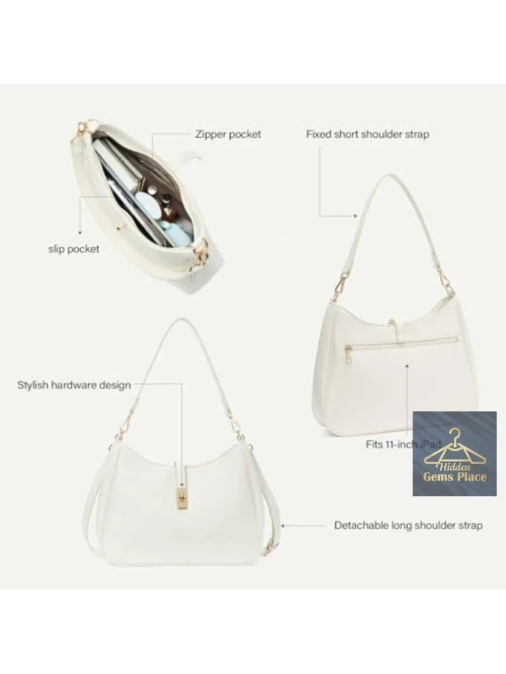 Vegan Leather Hobo Bag, Water Repellent Tote Shoulder Crossbody